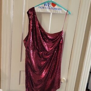 Plus Size Bergundy Sequin One Shoulder Dress (Size 26)